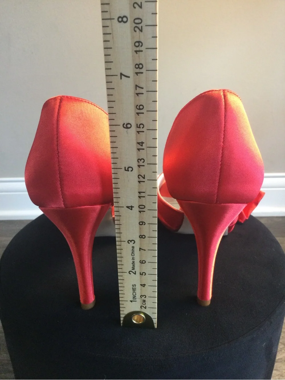 Satin Bow Peep-Toe Heels in Red